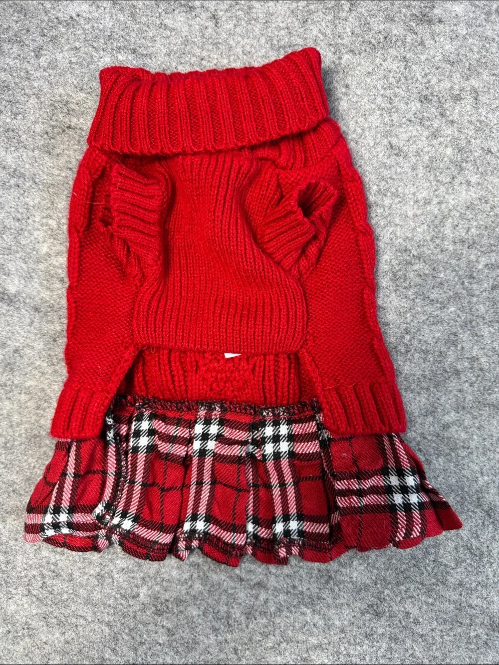 Red Knit Dog Sweater Dress Size Small Plaid Skirt Bow Holiday Pet Outfit